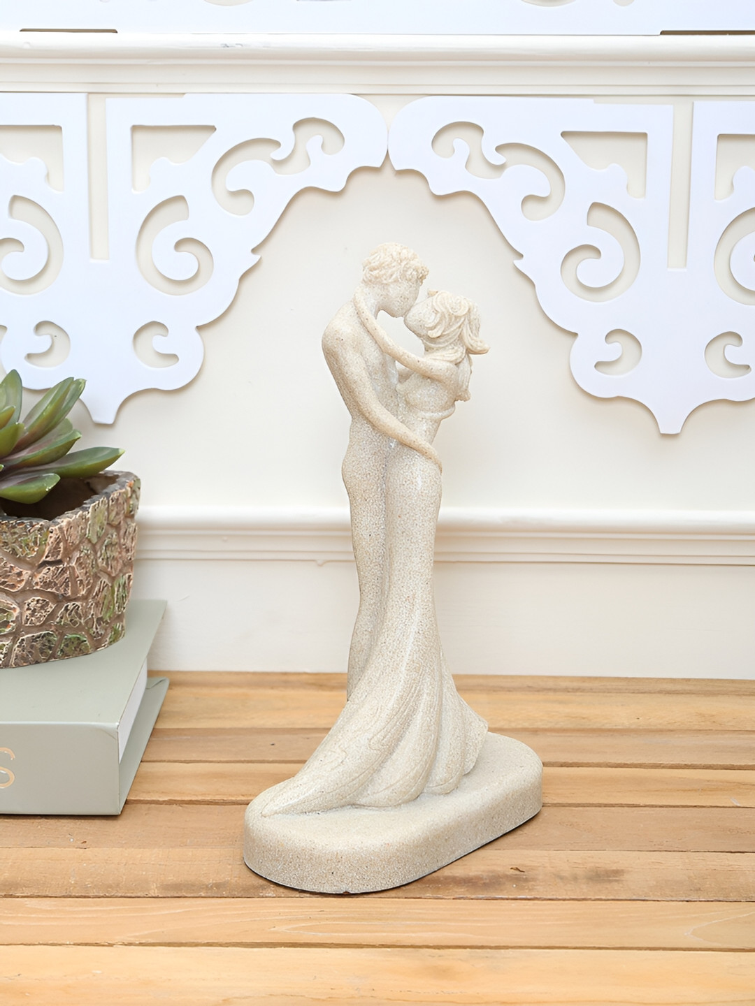 Aura Couple Lovingly in An Embrace White Polyresin Matte Living Room Medium Showpiece - 10.6 Inches