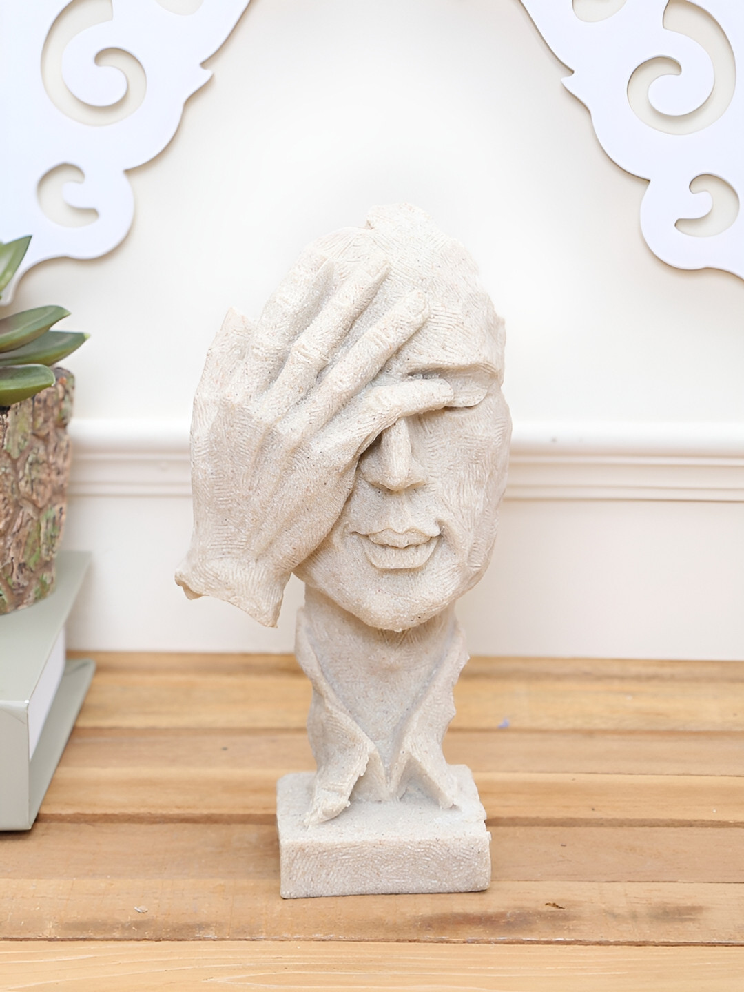 Aura Poised Hand on forehead White Polyresin Matte Living Room Small Showpiece - 6.5 Inches