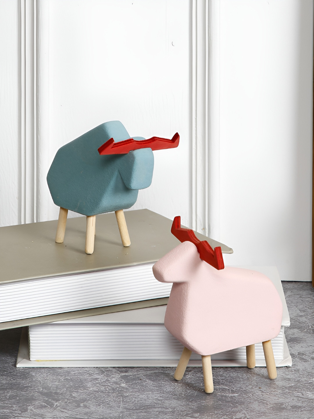 Aura Cow Peach Polyresin Glossy Living Room Set of 2 Small Showpieces - 4.9 Inches