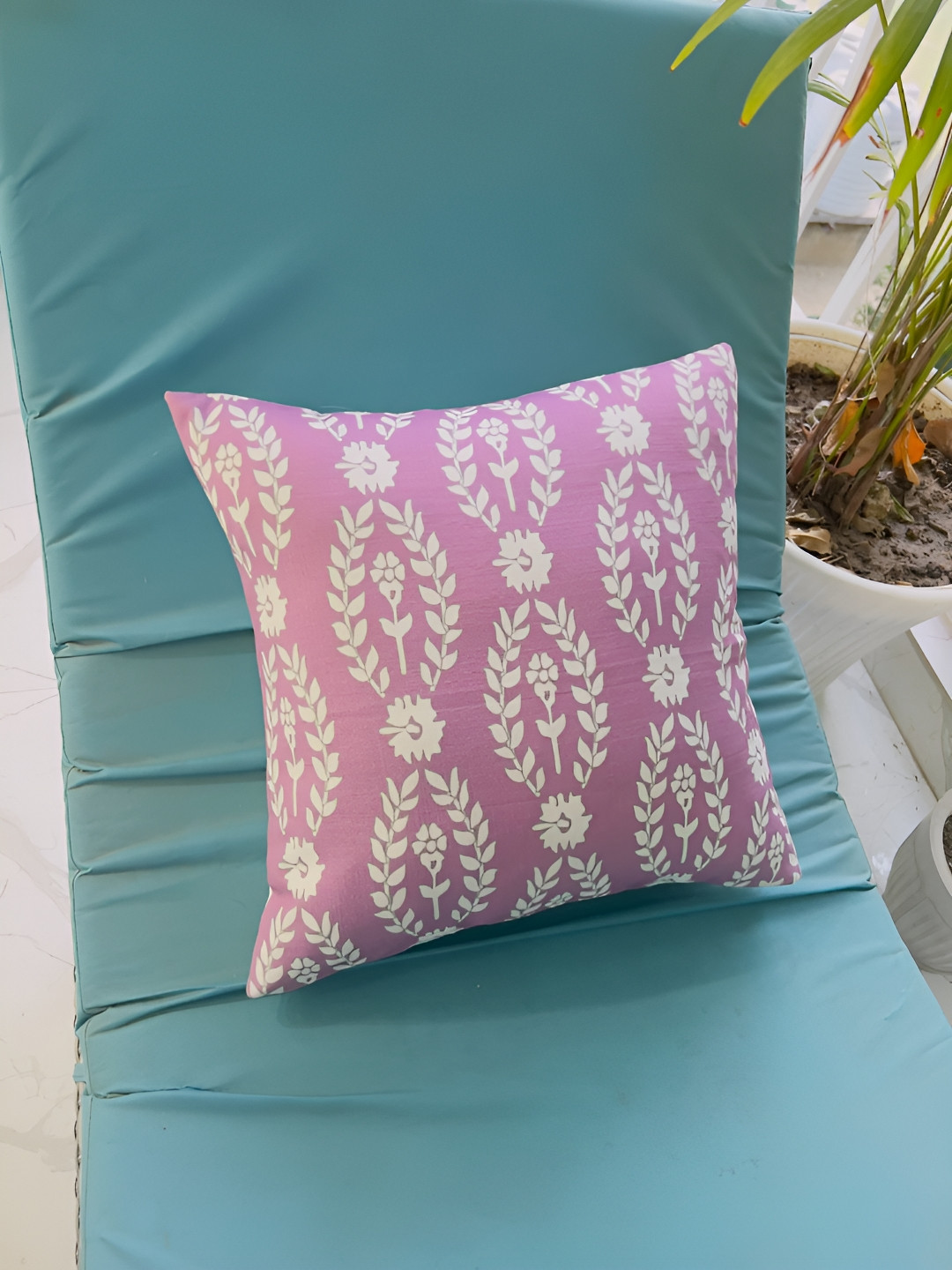 THROWPILLOW Lavender Floral Polyester Fade Resistant Embellished Cushion Cover -18x18In