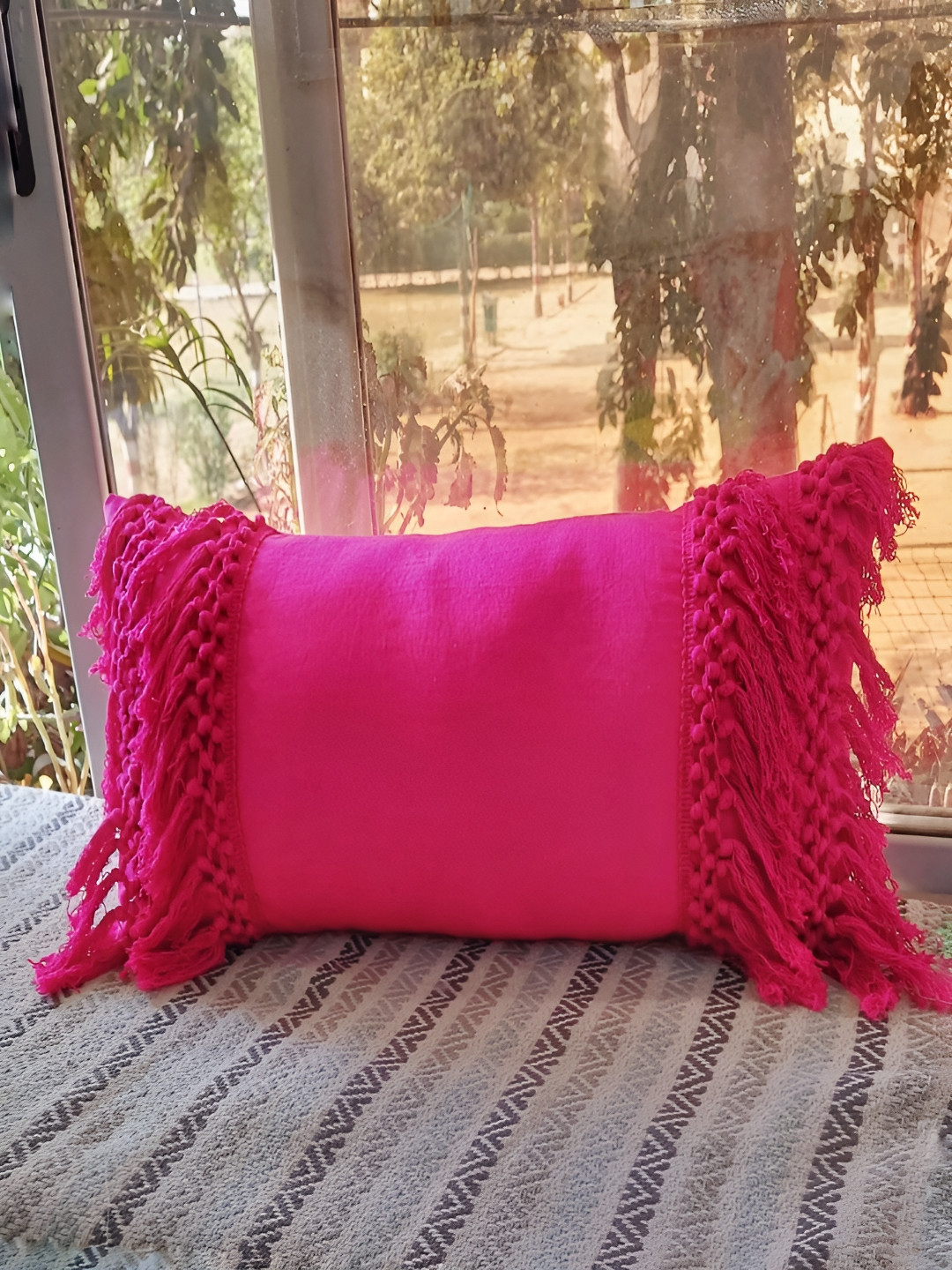 THROWPILLOW Fuchsia Cotton Durable Rectangle Cushion Covers - 12 x 18 In