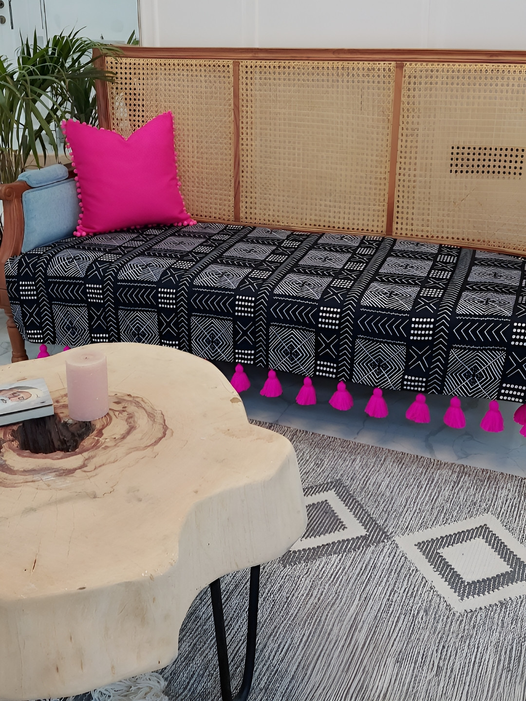 THROWPILLOW Pink Cotton Washable Square Cushion Cover -22x22In