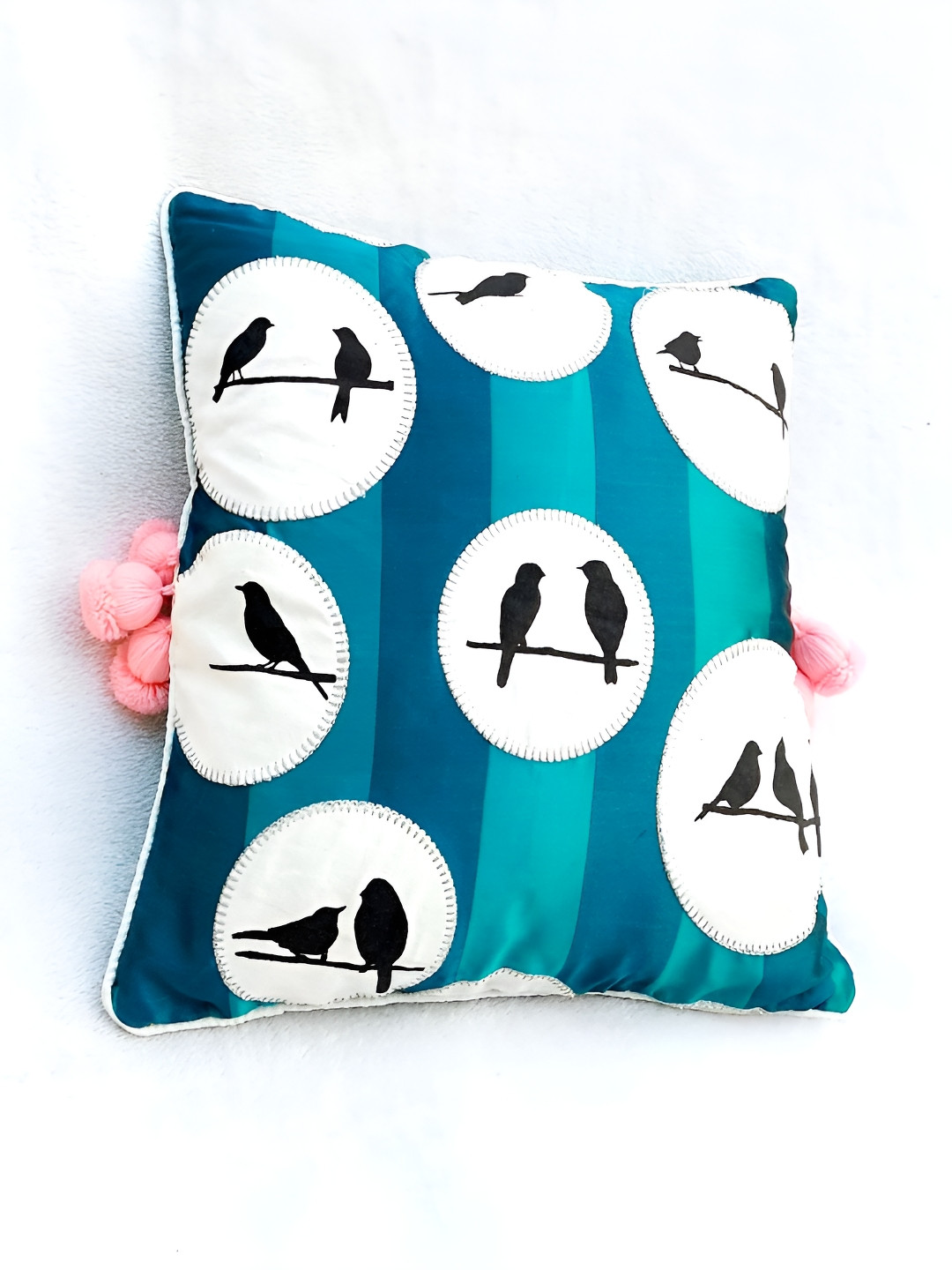 THROWPILLOW Conversational Polyester Quick-Dry Embroidered Cushion Cover - 18 x 18 Inches