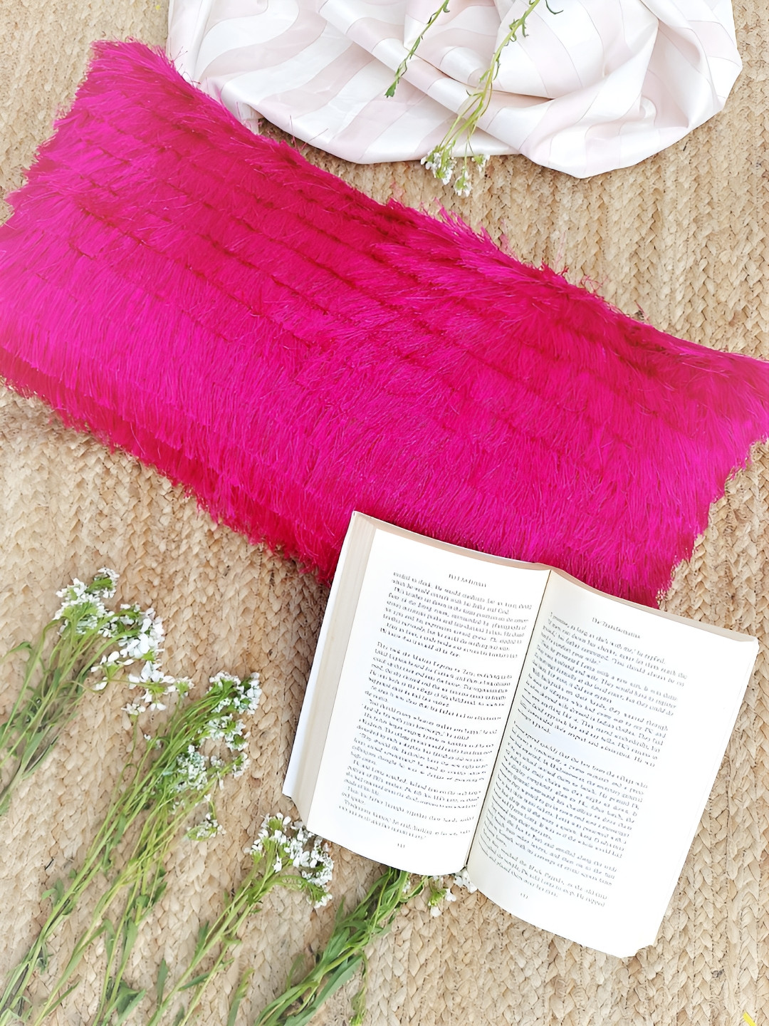 THROWPILLOW Magenta Embellished Rectangle Cushion Cover