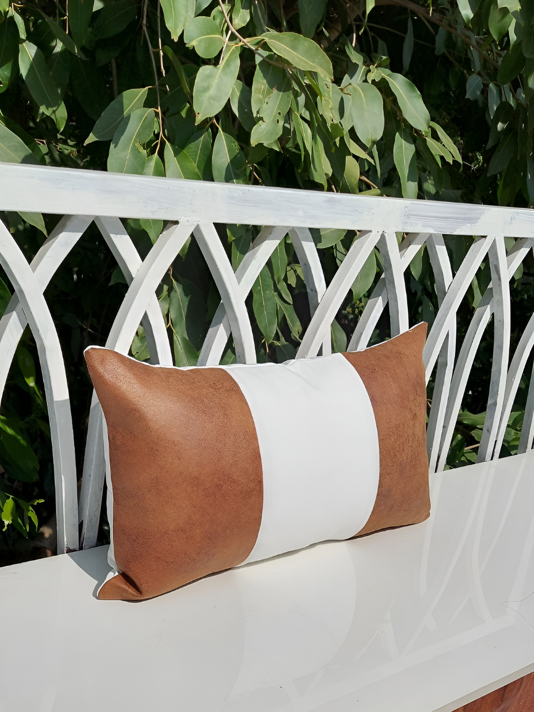 THROWPILLOW Brown & White Colourblocked Rectangle Square Cushion Cover