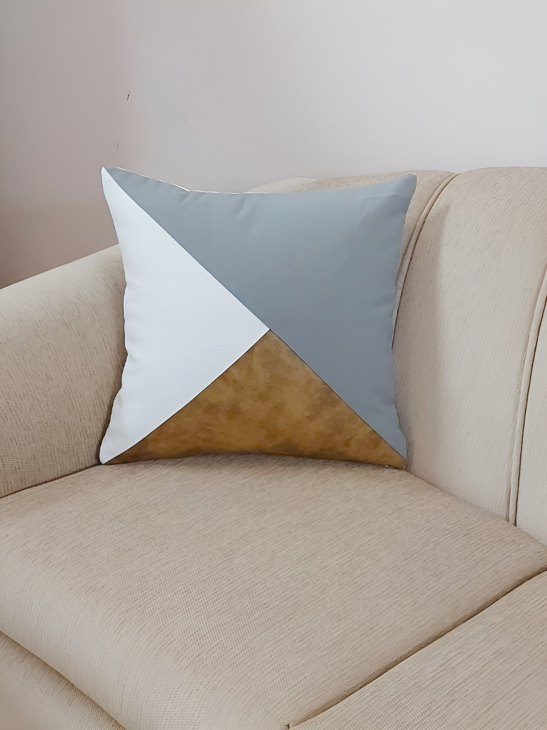 THROWPILLOW Colourblocked Faux Leather Washable Patchwork Rectangle Cushion Cover -22x22In