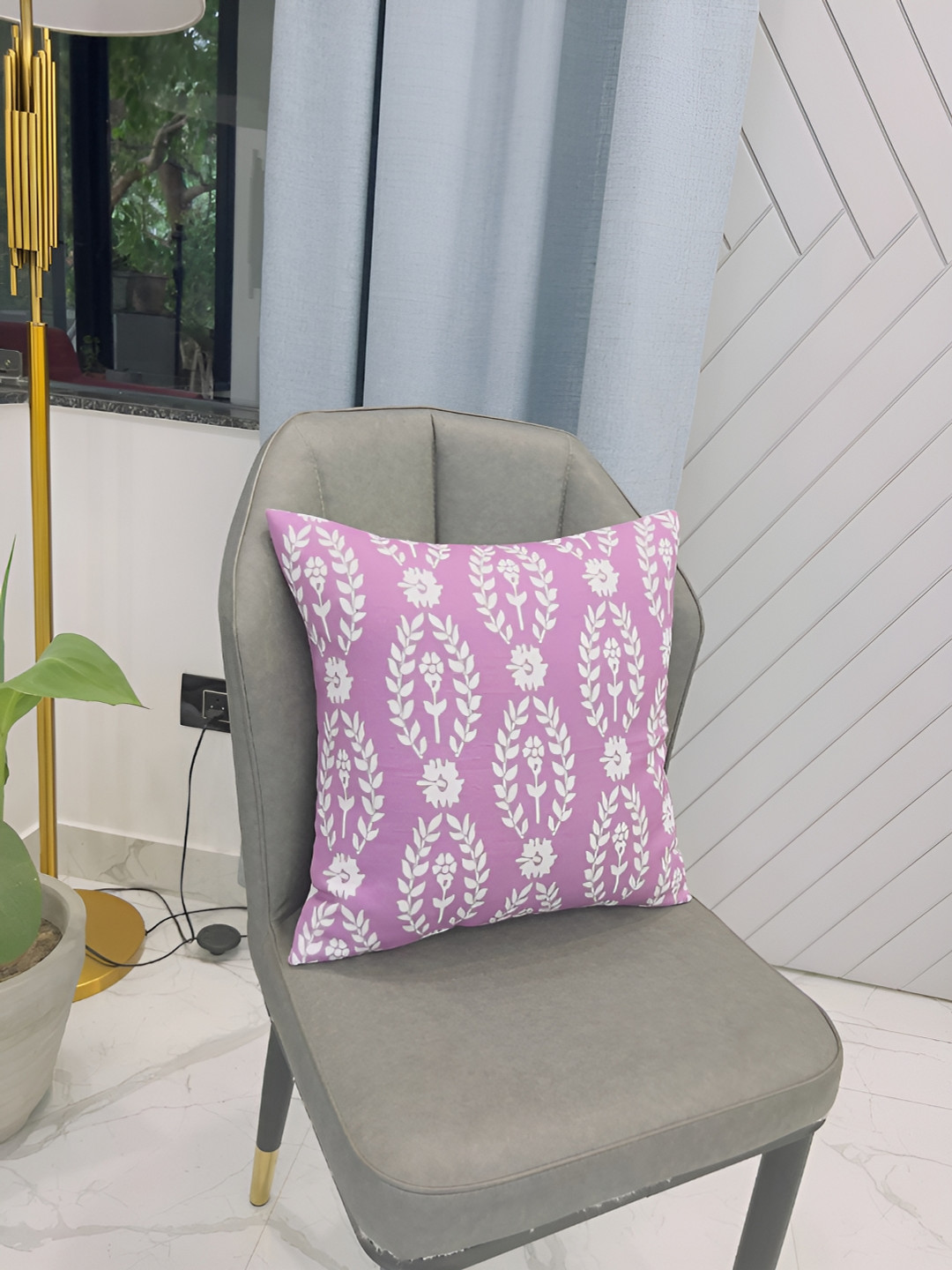 THROWPILLOW Lavender Floral Polyester Washable Square Cushion Cover -24x24In