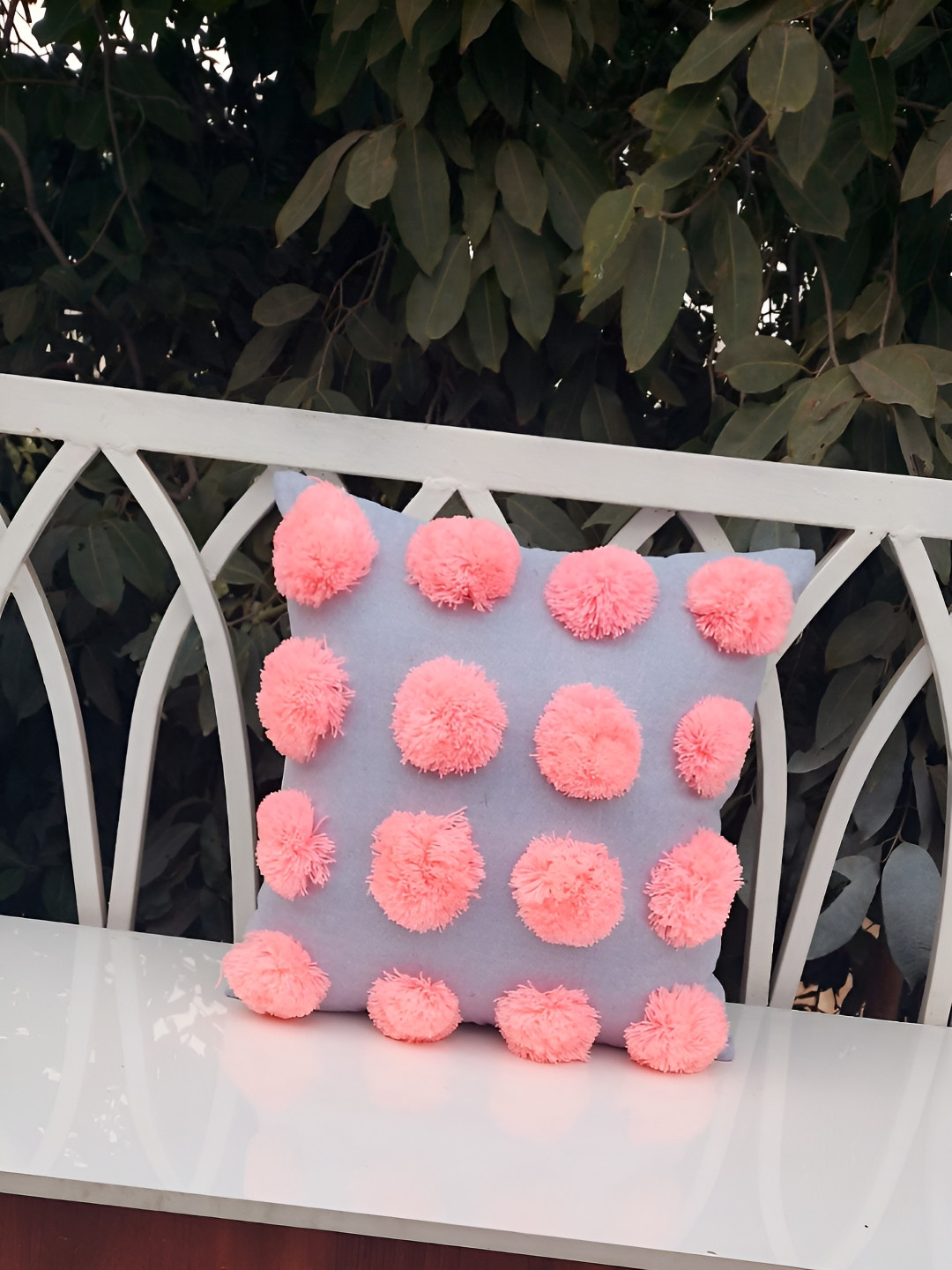 THROWPILLOW Grey Cotton Lightweight Embroidered Square Cushion Cover -12x12In