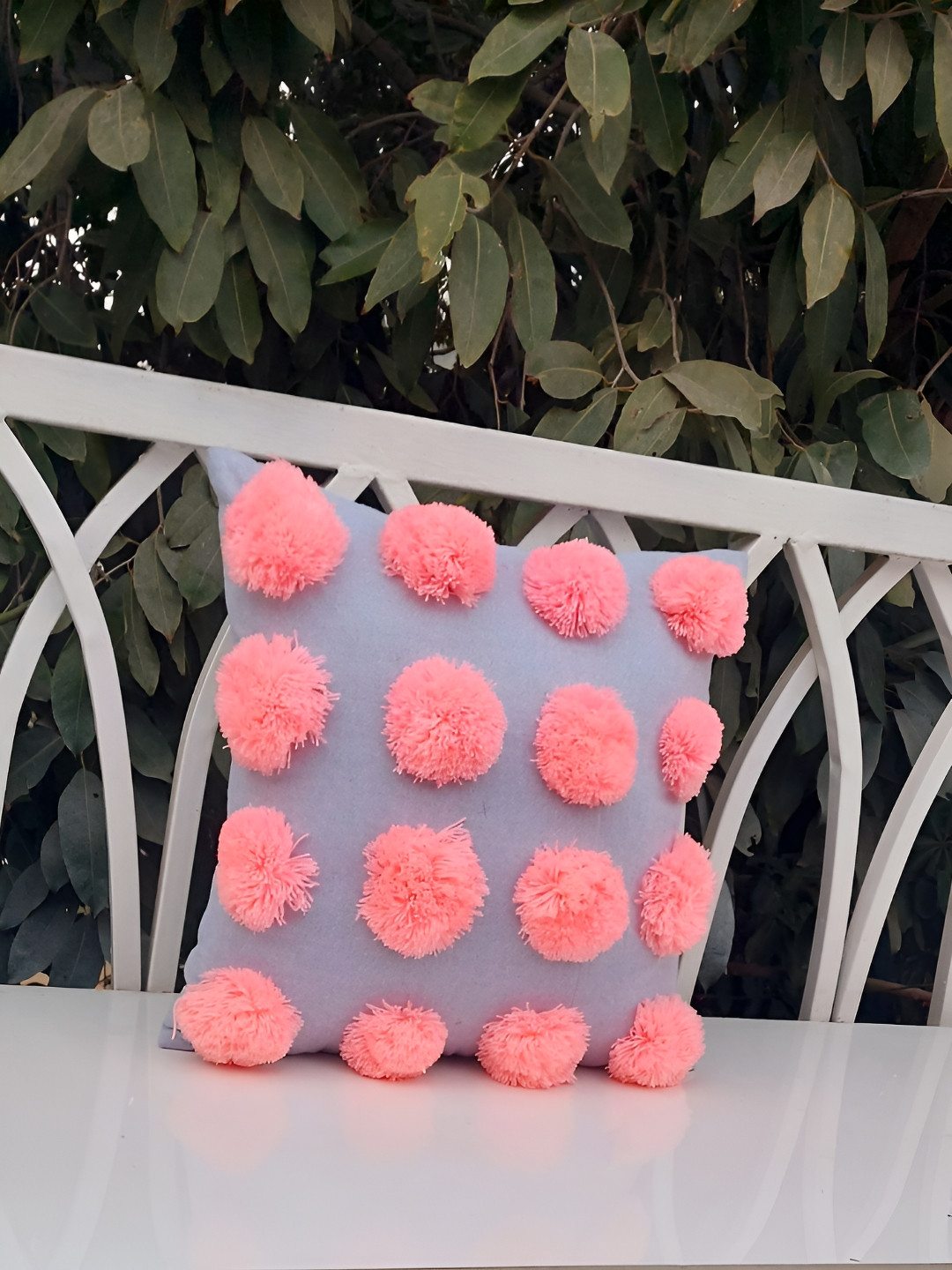 THROWPILLOW Grey Self Design Cotton Breathable Square Cushion Cover - 22 x 22 Inches