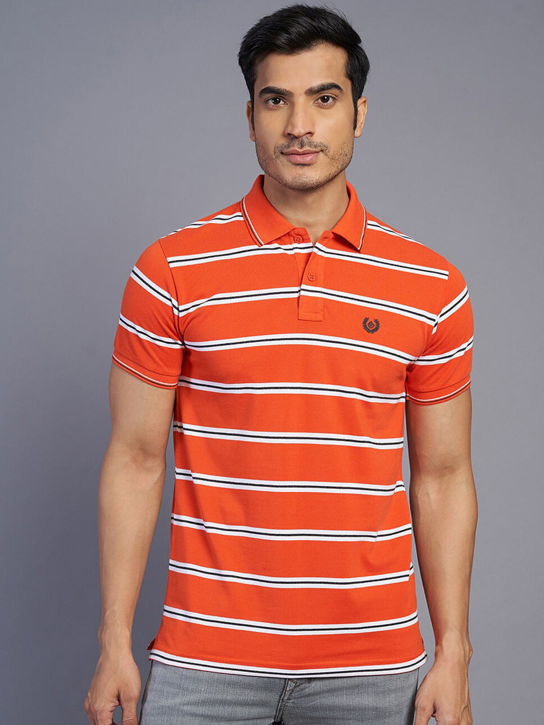 Greenfibre Men Striped Polo Collar Slim Fit T-shirt