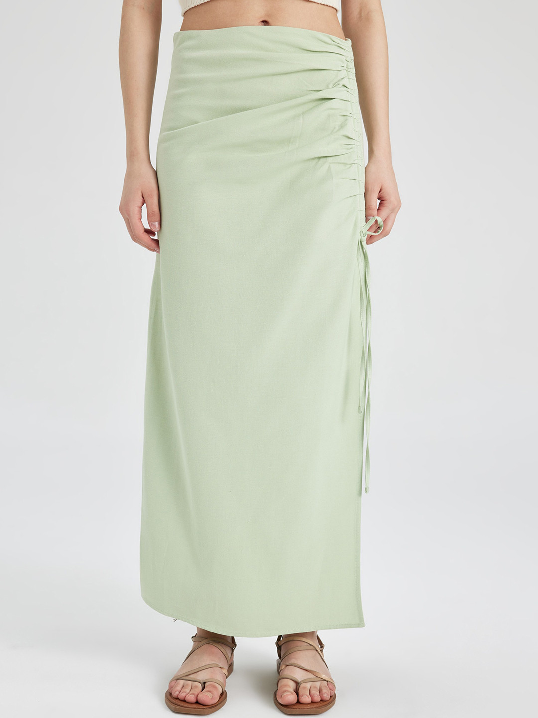 DeFacto Woven Side Slit Ruched Straight Maxi Skirt