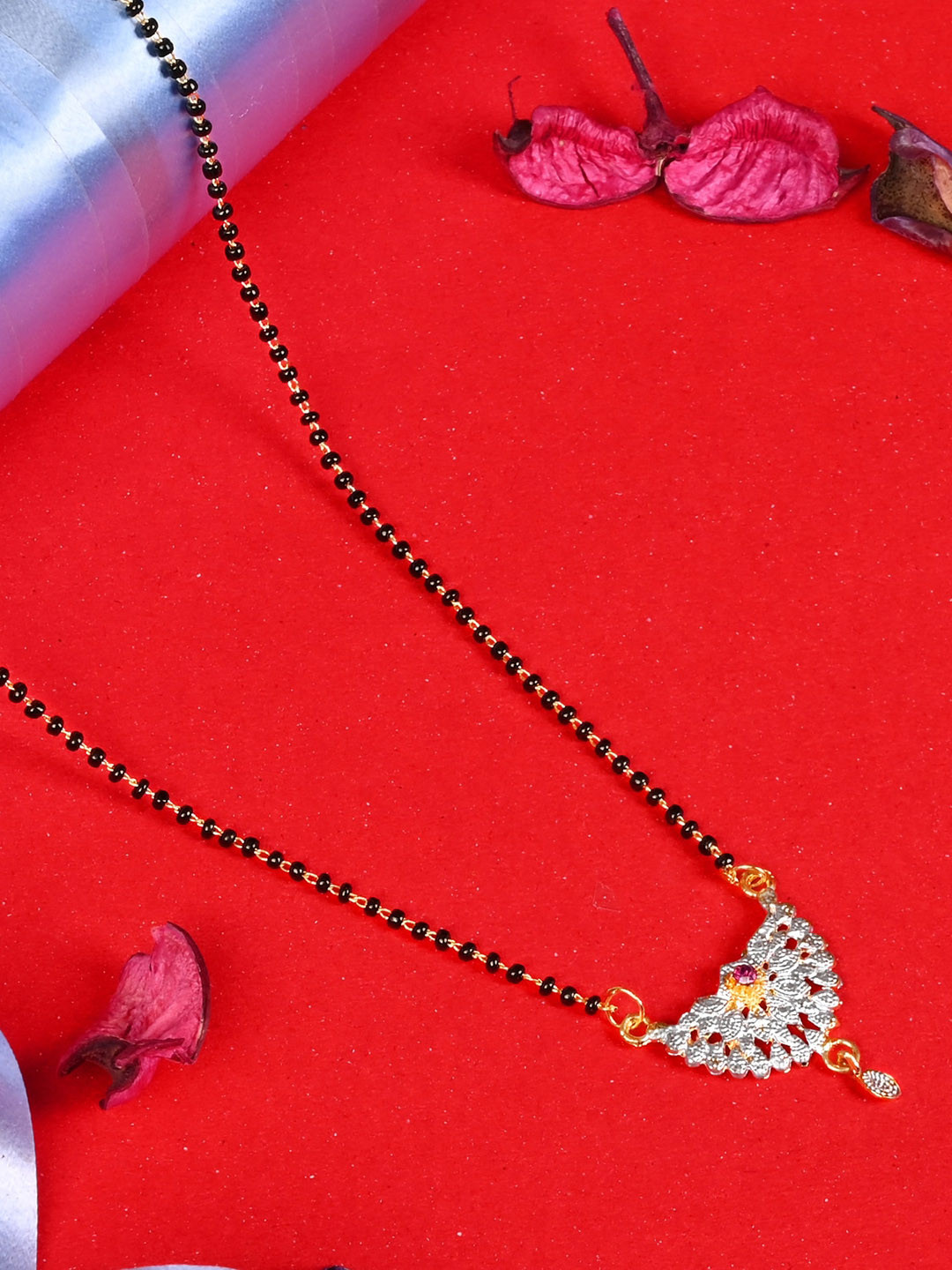 LOOM LEGACY Gold Plated Artificial Stones and Beads Mangalsutra