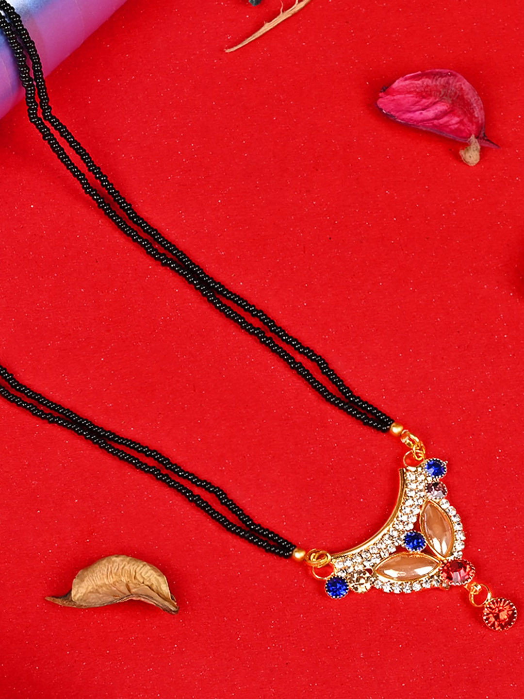 LOOM LEGACY Gold Plated Artificial Stones and Beads Mangalsutra