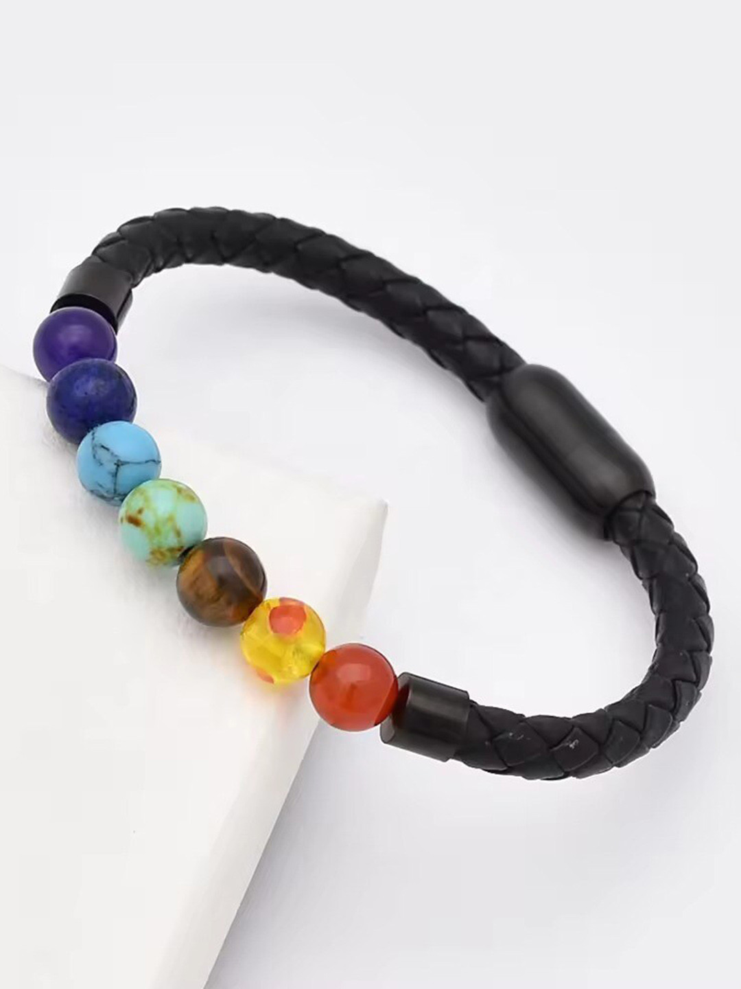 MEENAZ Unisex 7 Chakra Beads Leather Kada Bracelet