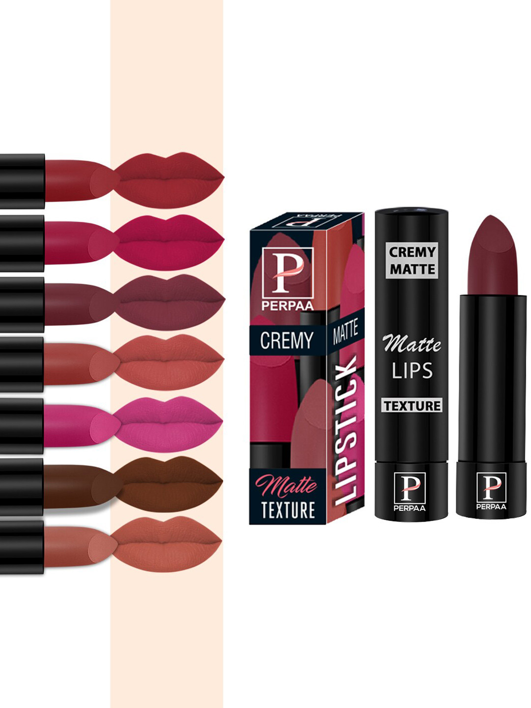PERPAA Cremy Matte Set Of 8 Lipstick With Jojoba Oil-3.5g Each-62-67-71-73-80-84-86-95