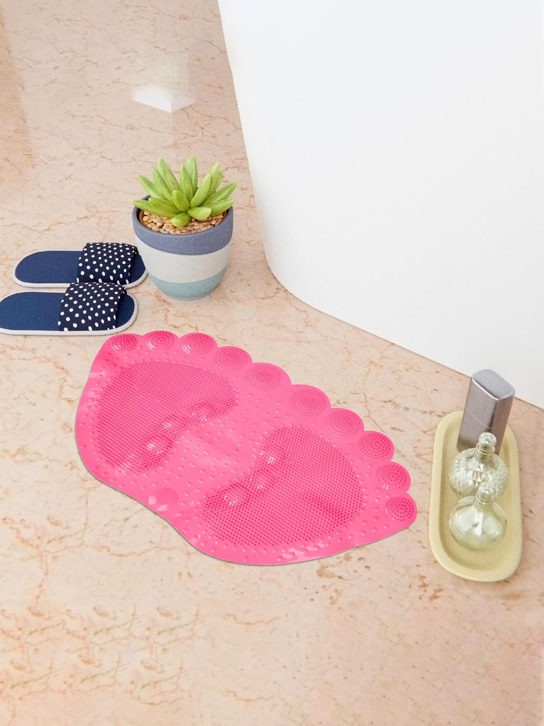 Kuber Industries Pink 120 GSM Foot Shape Bath Rug