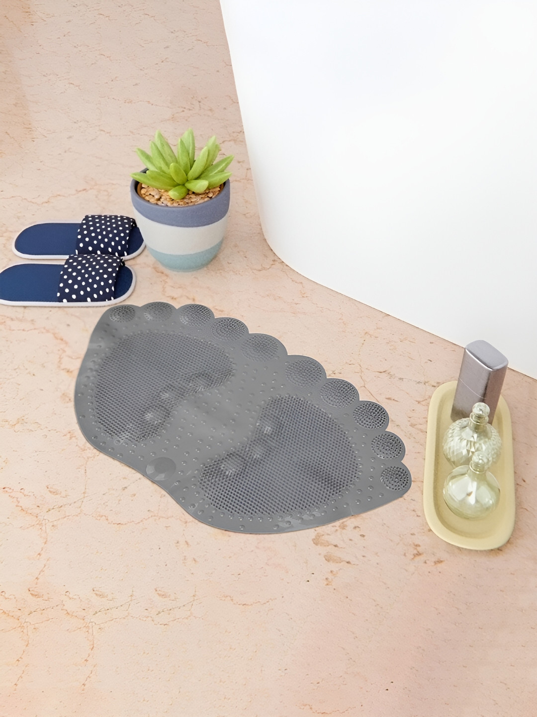 Kuber Industries Grey 120 GSM Foot Shape Bath Rug