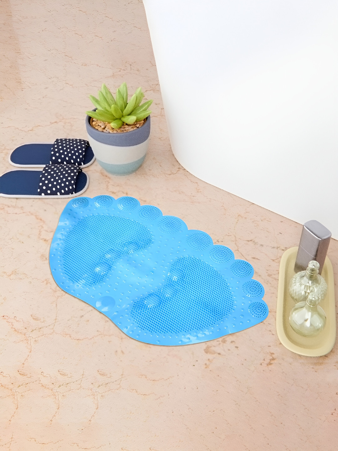 Kuber Industries Blue 120 GSM Foot Shape Bath Rugs