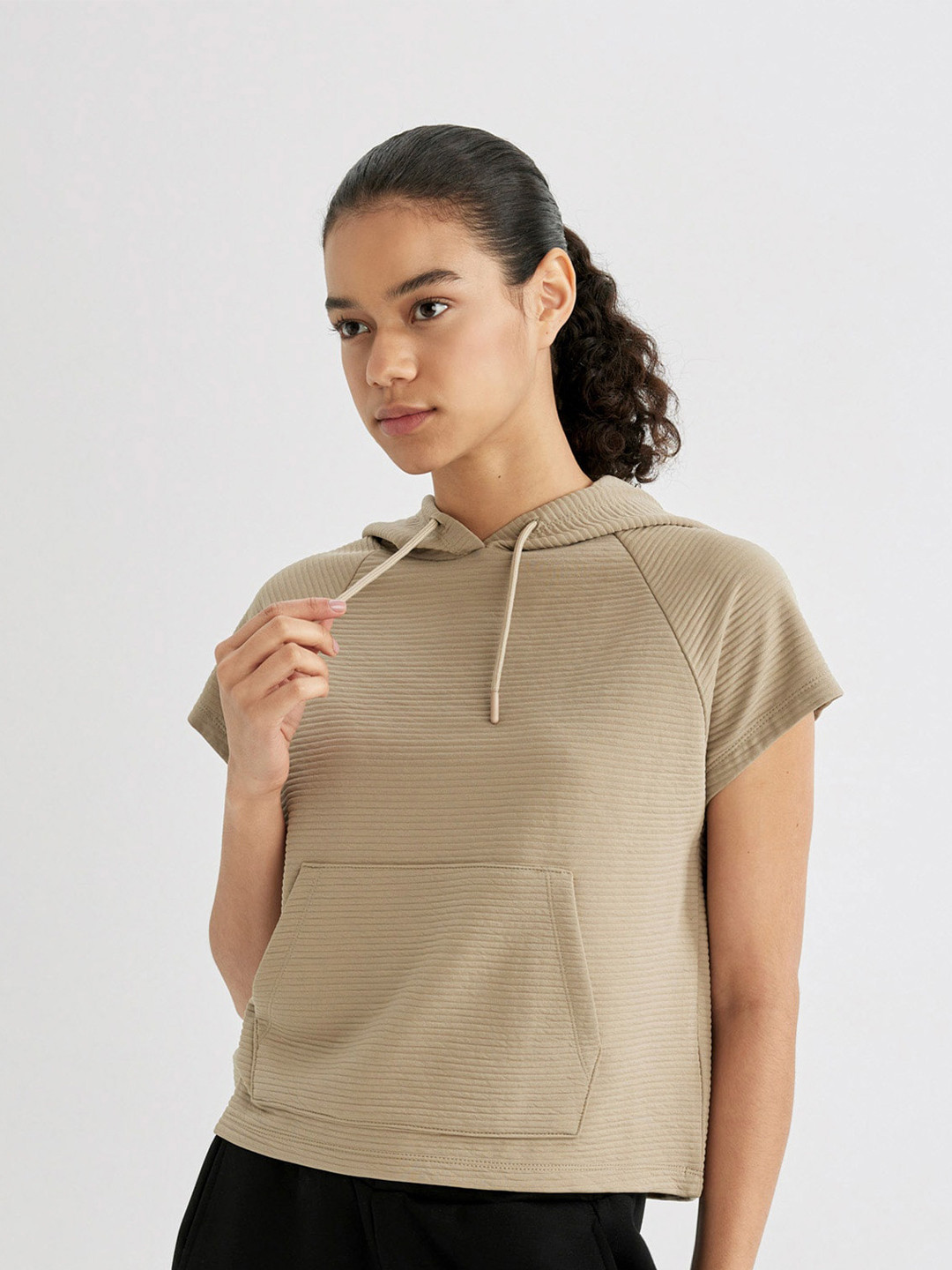 DeFacto Women Striped Pattern Hood T-shirt