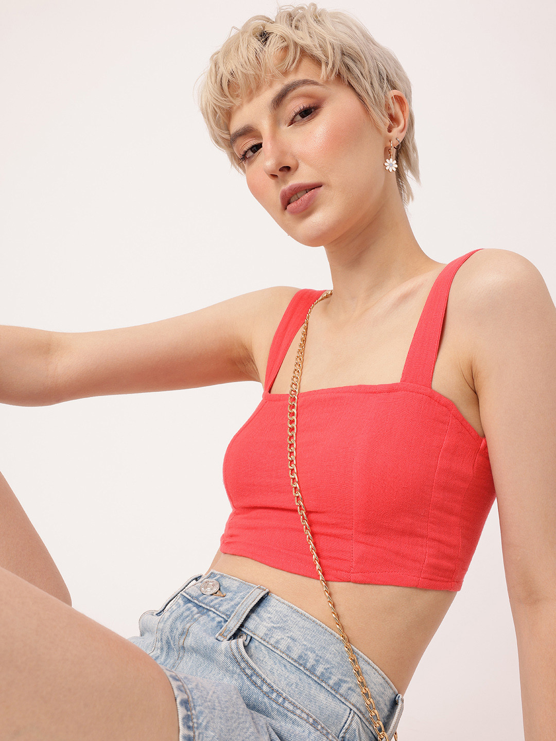 DressBerry Smocked Strappy Crinkled Crop Top