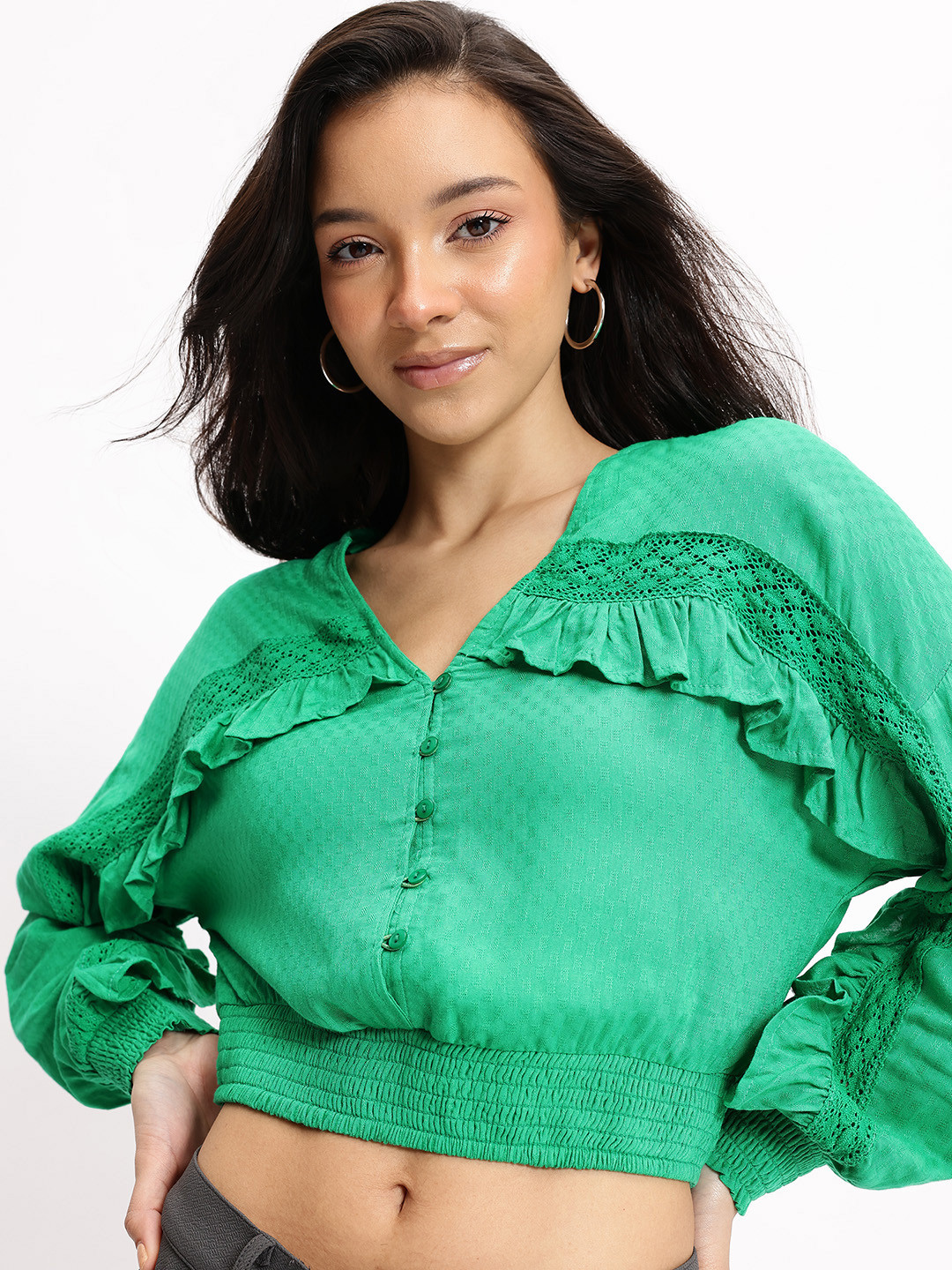 DressBerry Ruffle Smocked Blouson Top