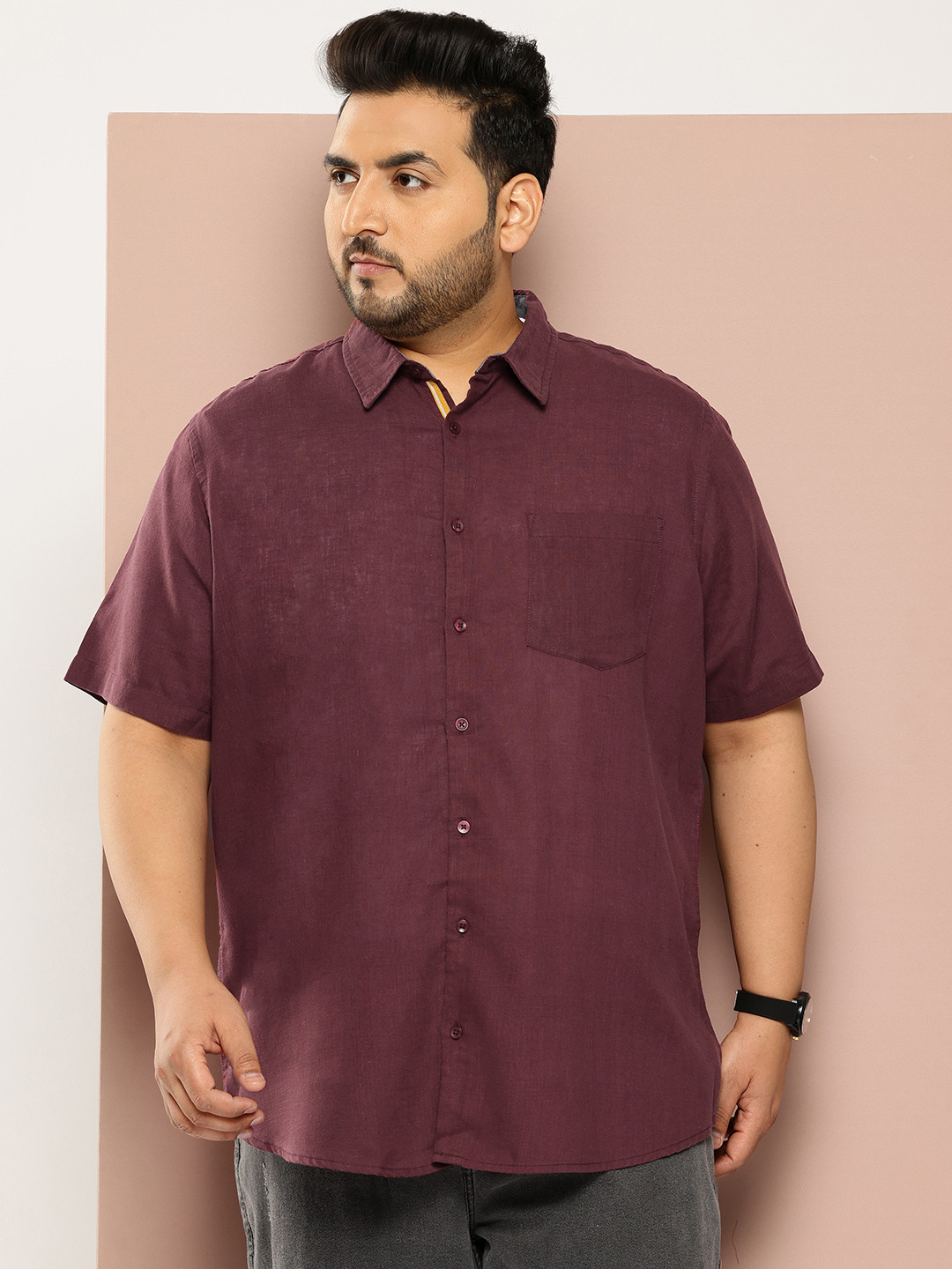 Sztori Men Plus Size Cotton Linen Casual Shirt