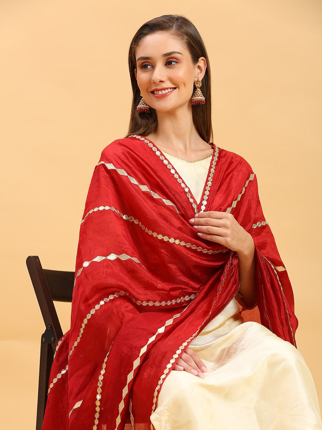 Dupatta Bazaar Striped Gotta Patti Silk Dupatta