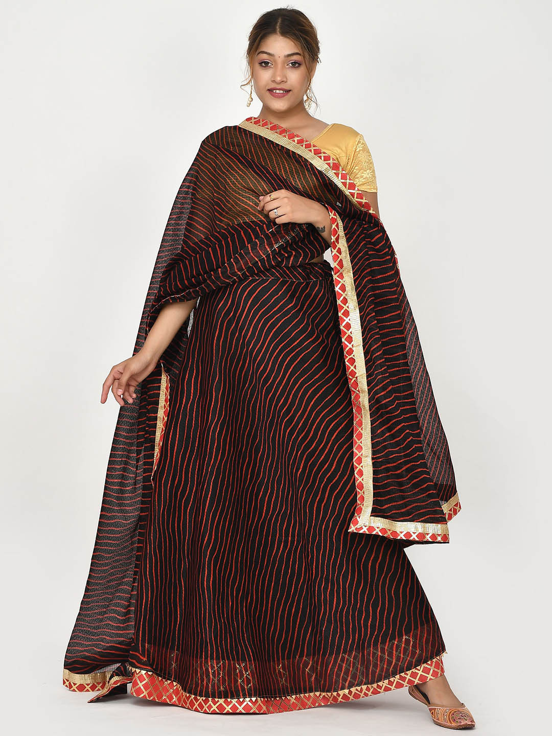 Silvermerc Designs Leheriya Printed Ready to Wear Lehenga & Unstitched Blouse With Dupatta