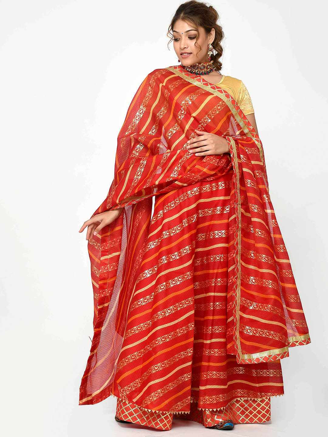 Silvermerc Designs Leheriya Printed Ready to Wear Lehenga & Unstitched Blouse With Dupatta