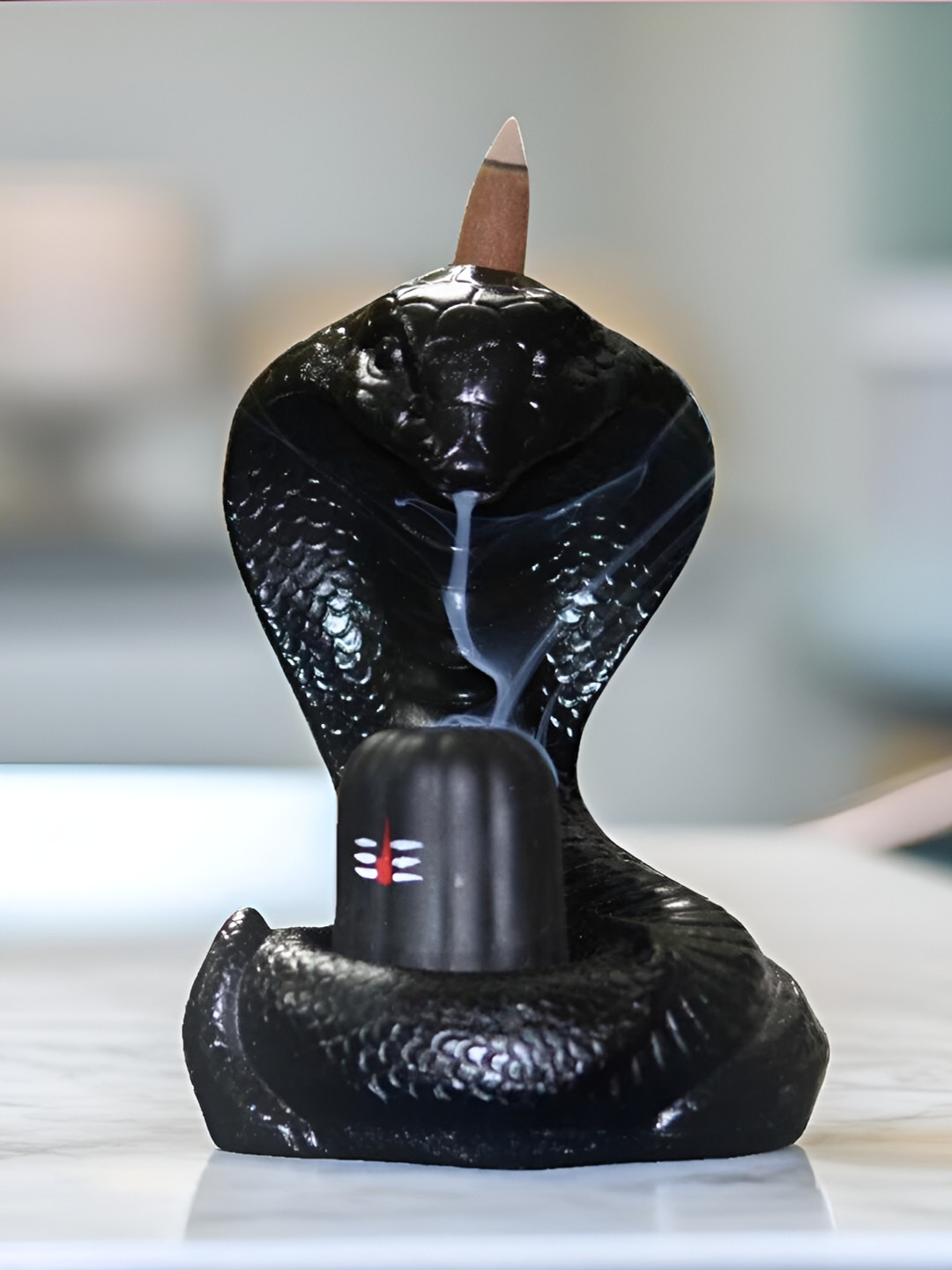 bettergiftflowers Serpentine Sanctity Shivalinga Smoke Black Polyresin Glossy Prayer Room Fountain Small Showpiece - 5.9 Inches