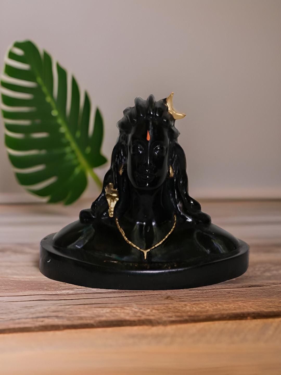 bettergiftflowers Tranquil Adiyogi Black Polyresin Glossy Prayer Room Small Showpiece - 5.5 Inches