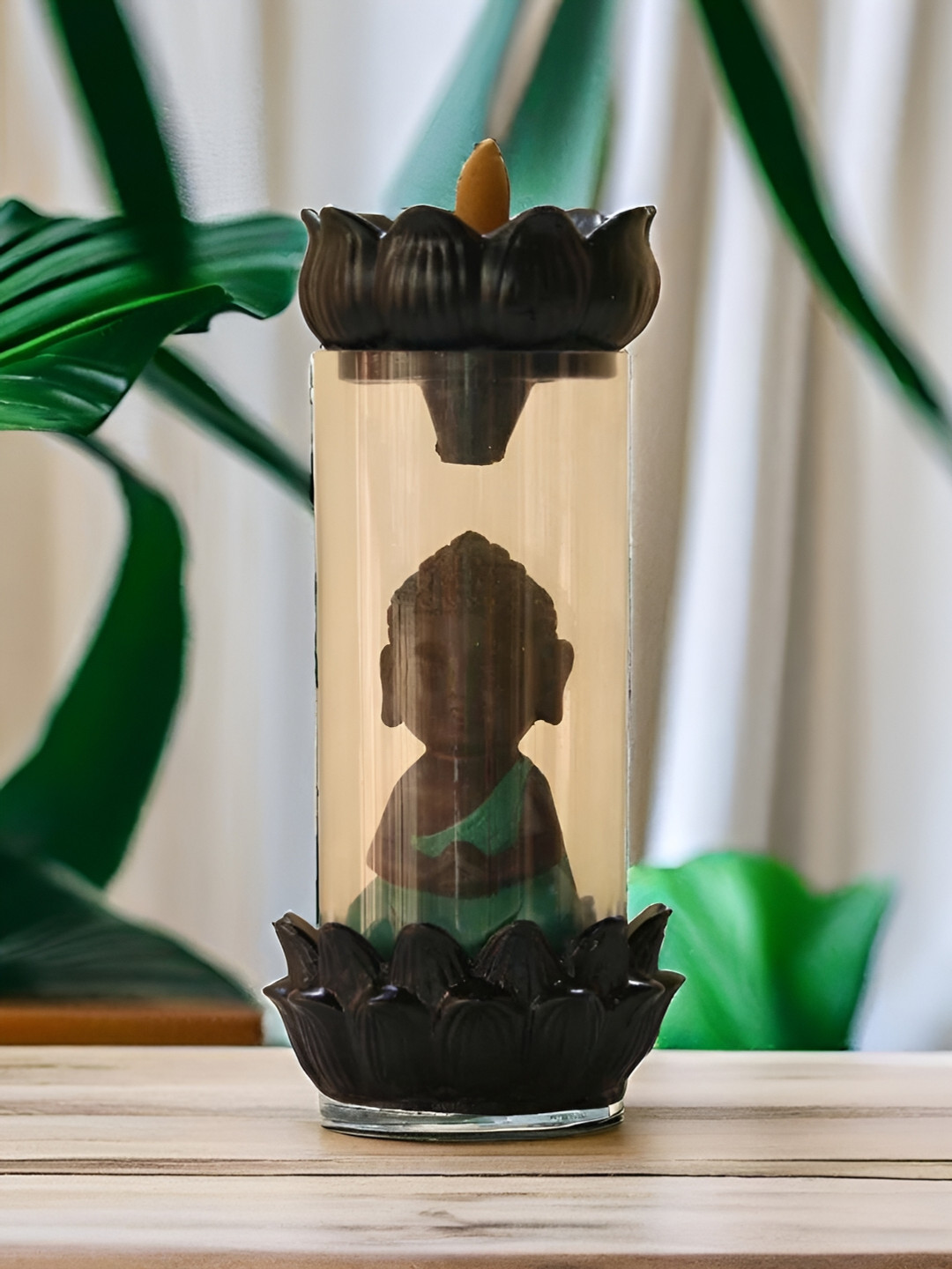 bettergiftflowers Buddha Shadow incense Burner Brown Polyresin Matte Living Room Fountain Set of 3 Medium Showpieces - 9 Inches