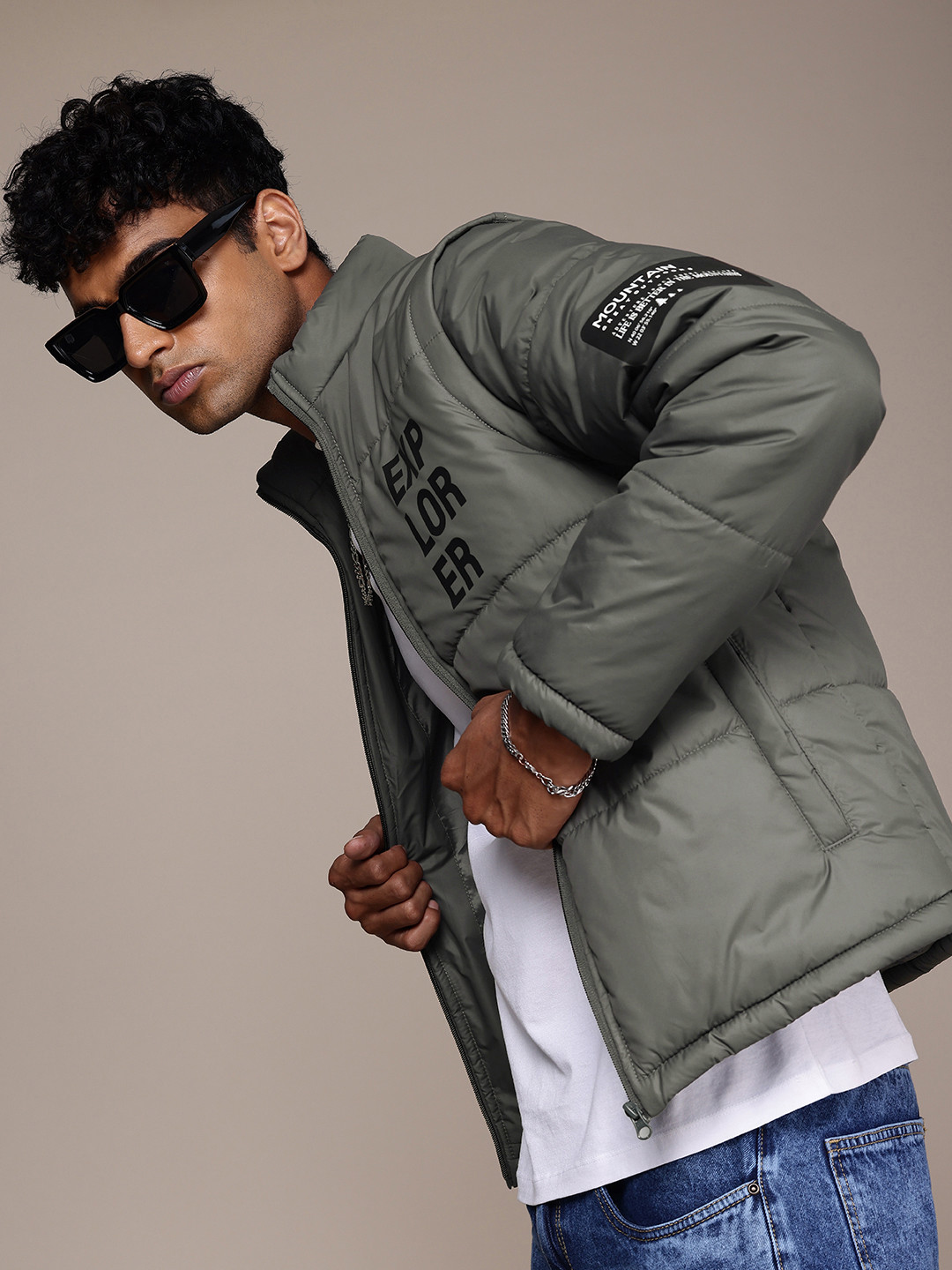The Roadster Life Co. Typography Printed Padded Jacket with Detachable Sleeves