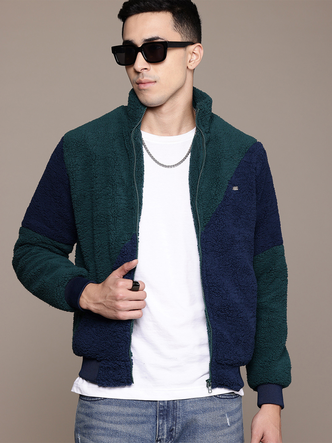 The Roadster Life Co. Colourblocked Fleece Sherpa  Jacket