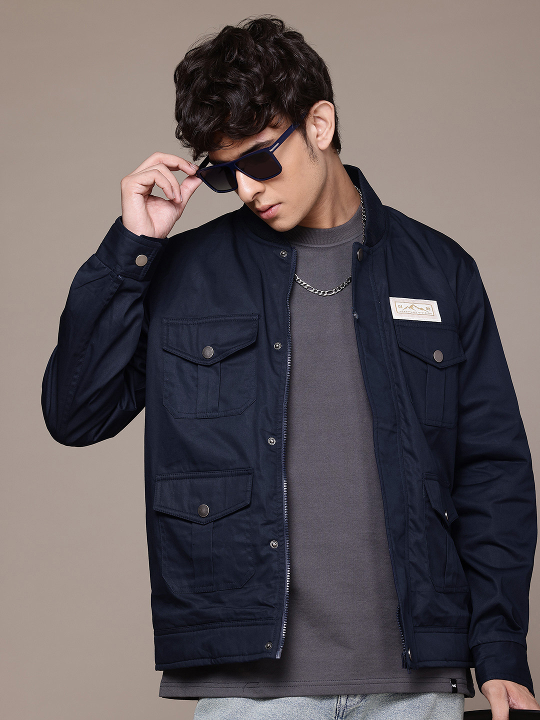 Roadster Pure Cotton Multi-Pocket Baseball Collar Tailored Jacket