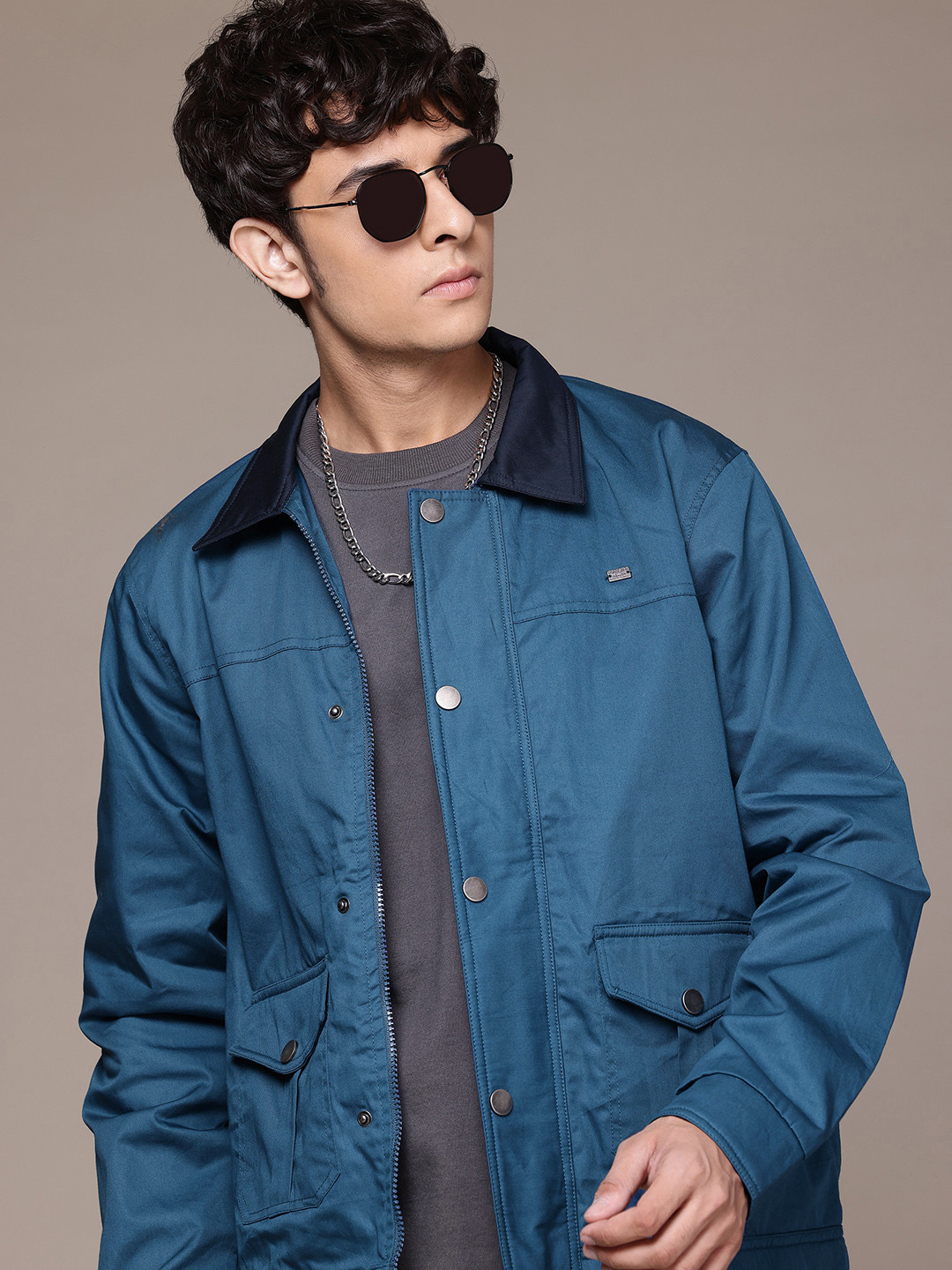 Roadster Pure Cotton Contrast Collar Tailored Jacket