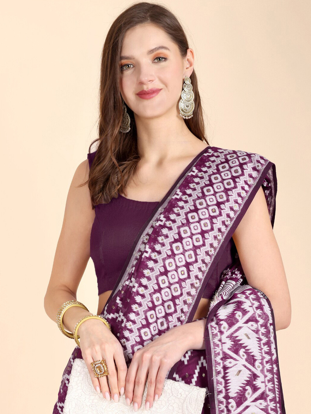 SLAGHA Woven Design Cotton Blend Jamdani Saree