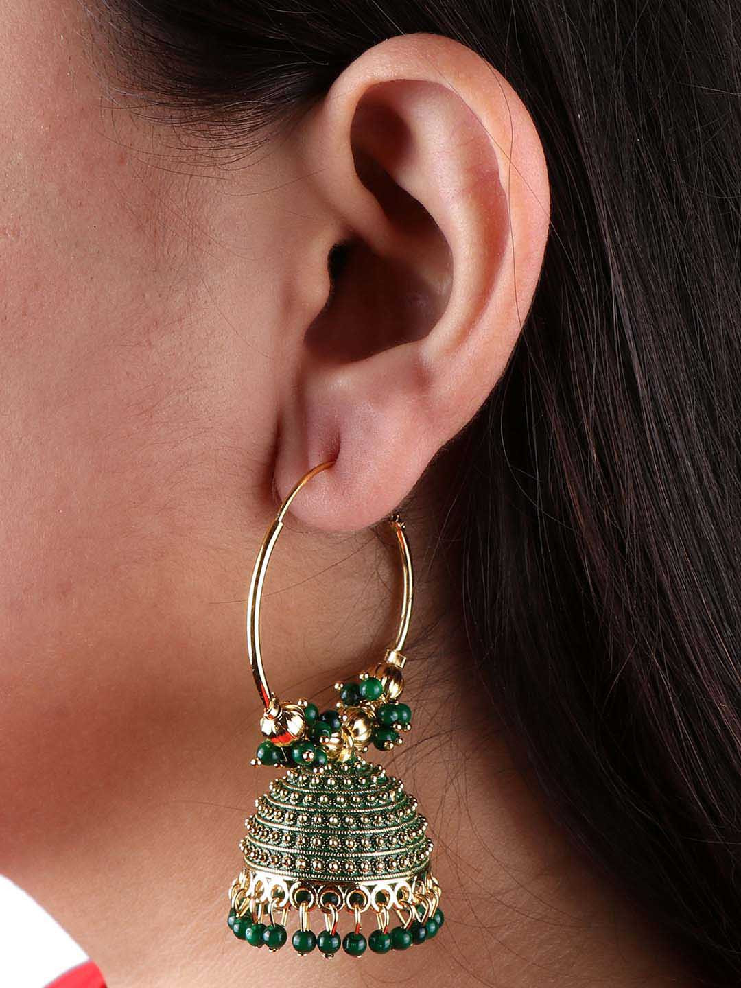 Keviv Gold-Plated Beads Beaded Dome Shaped Jhumkas