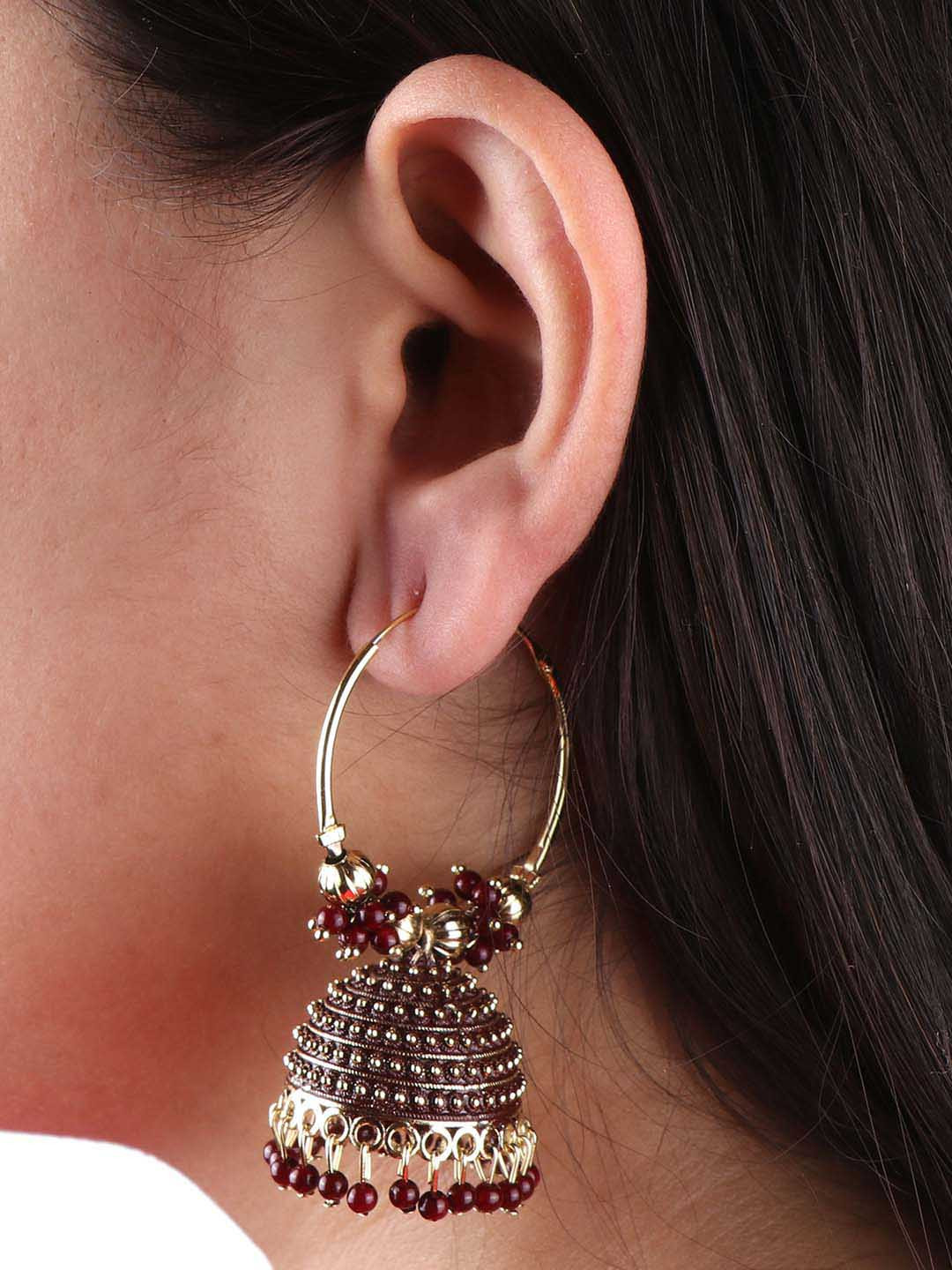 Keviv Gold-Plated Beaded Dome Shaped Jhumkas