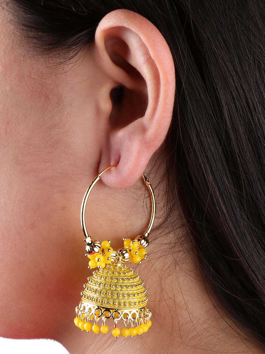 Keviv Gold-Plated Beads Beaded Dome Shaped Jhumkas