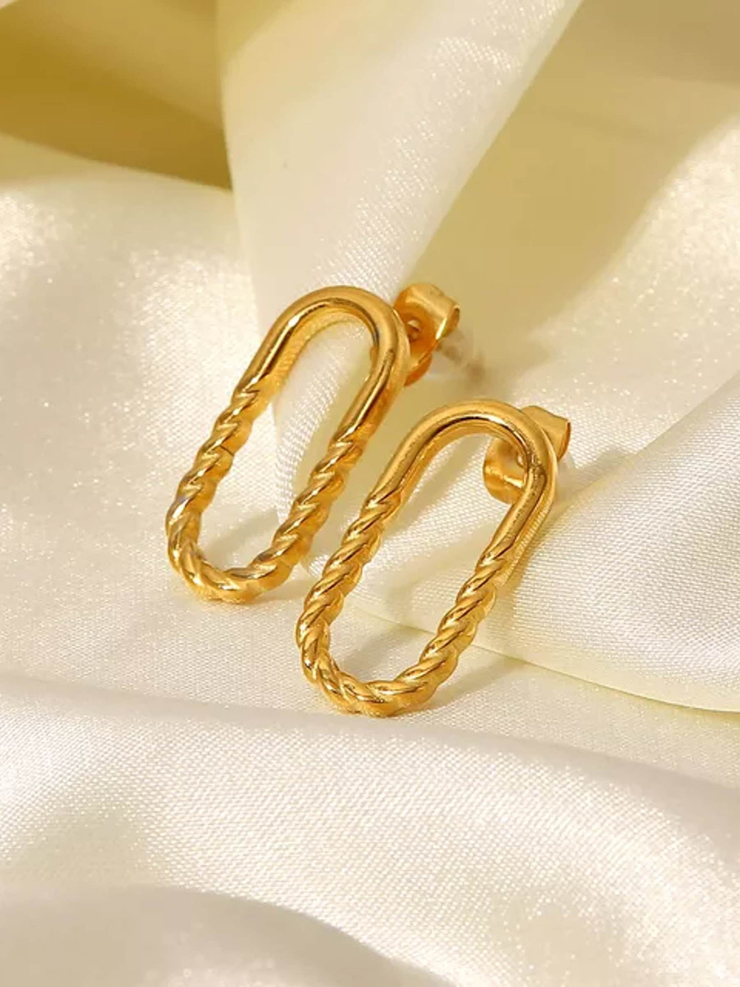 Avyana 18K Gold-Plated Stainless Steel Oval Twisted Studs Earrings