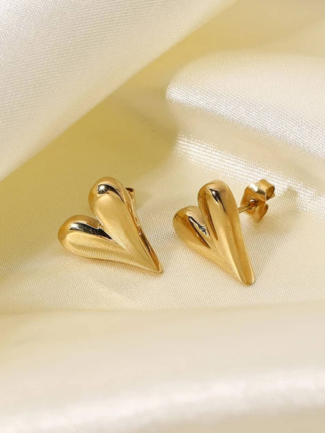 Avyana 18K Gold-Plated Heart Shaped Stainless Steel Studs Earrings