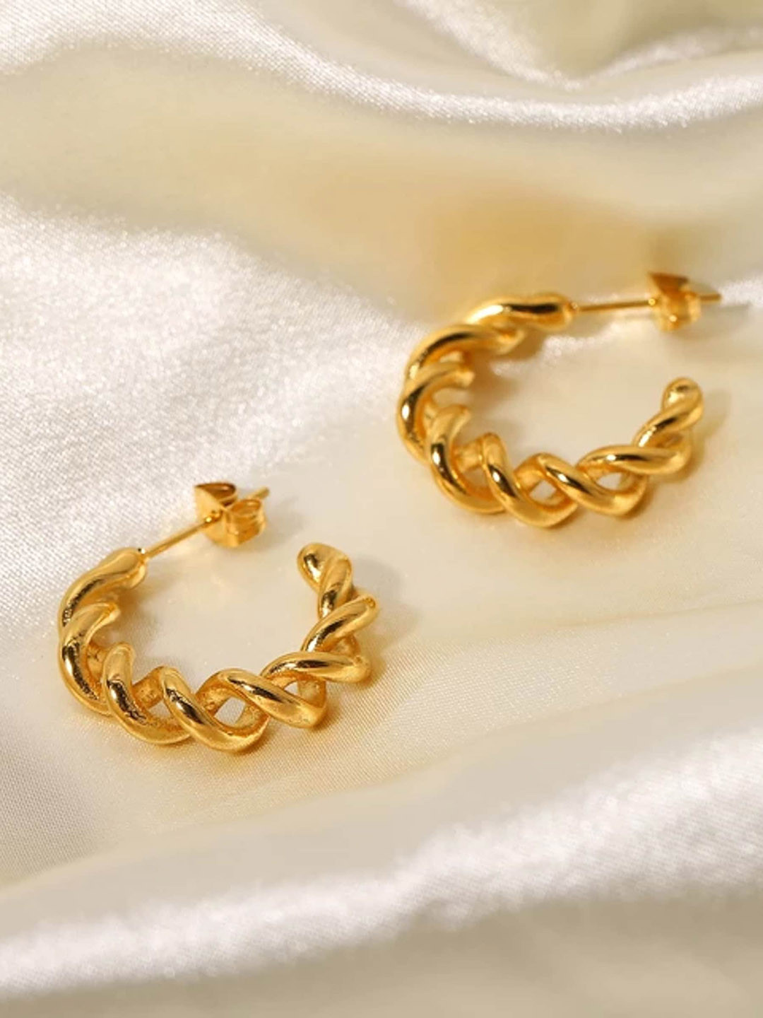 Avyana 18K Gold-Plated Stainless Steel Contemporary Braided Half Hoop Earrings
