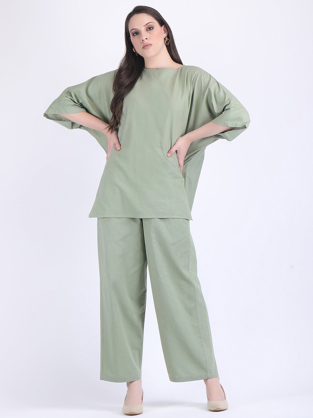 HUE & HIDE Round Neck Top With Trousers