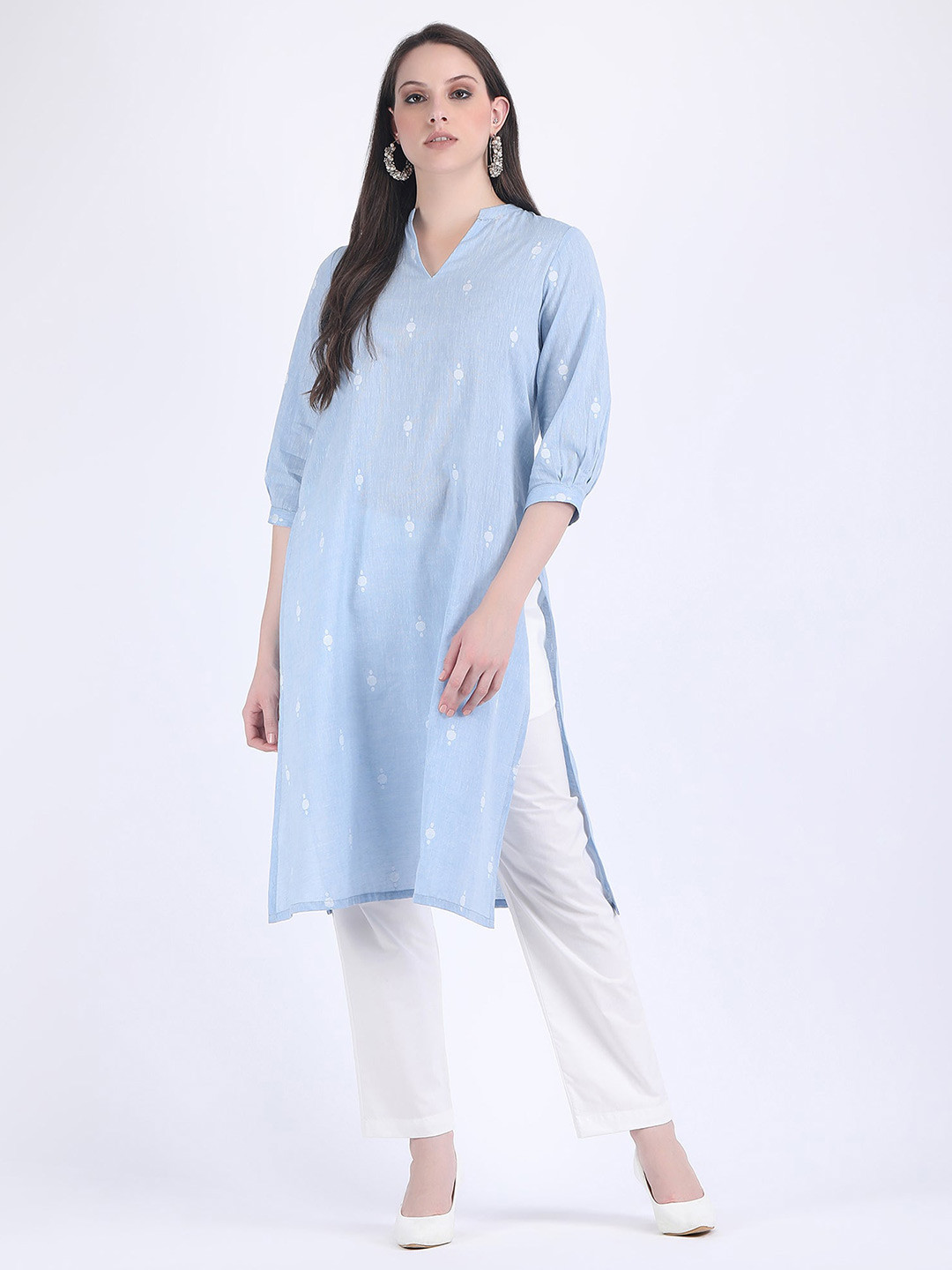 HUE & HIDE Geometric Woven Design Straight Kurta With Trouser