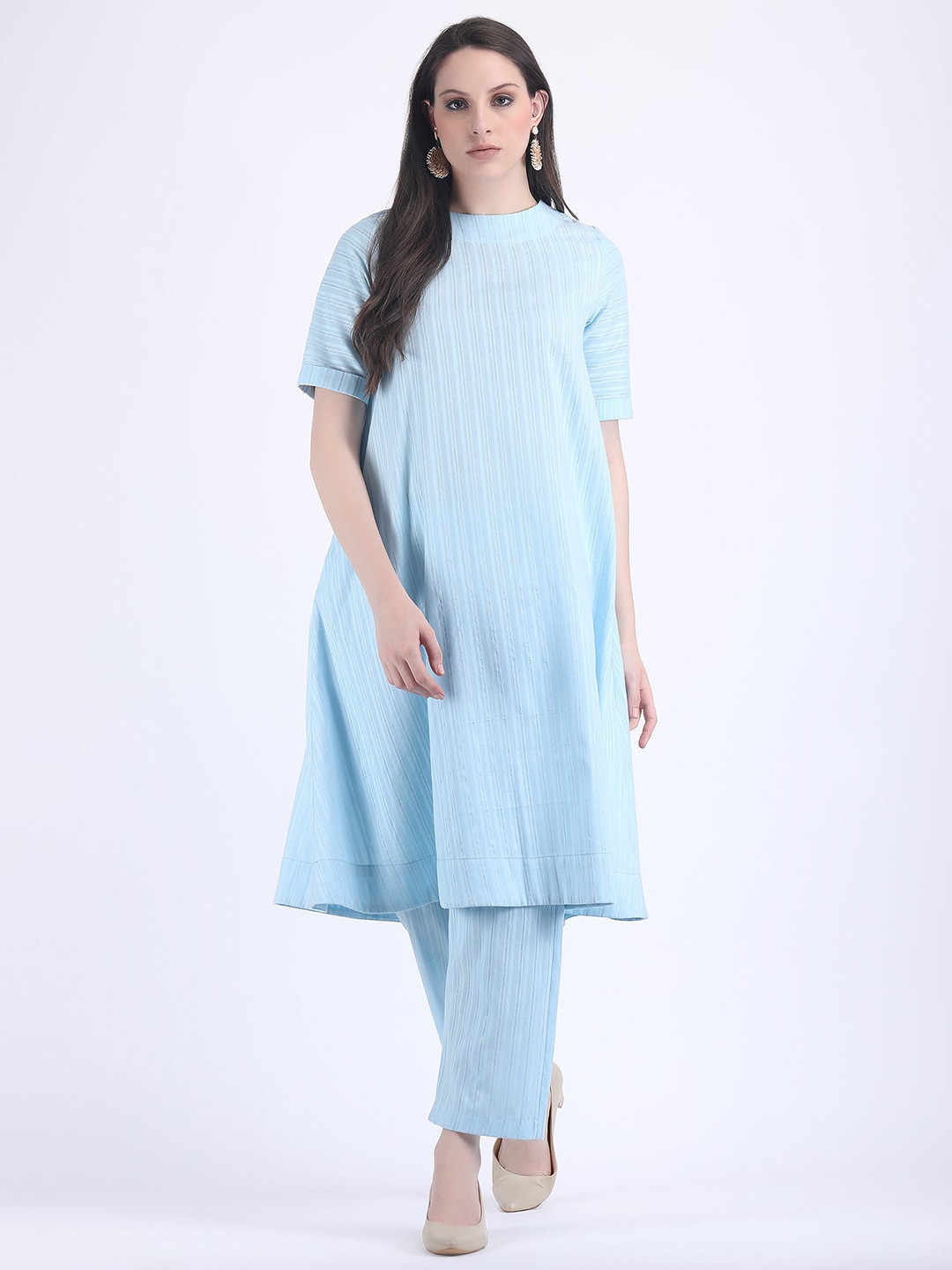 HUE & HIDE Striped A-Line Kurta With Trouser