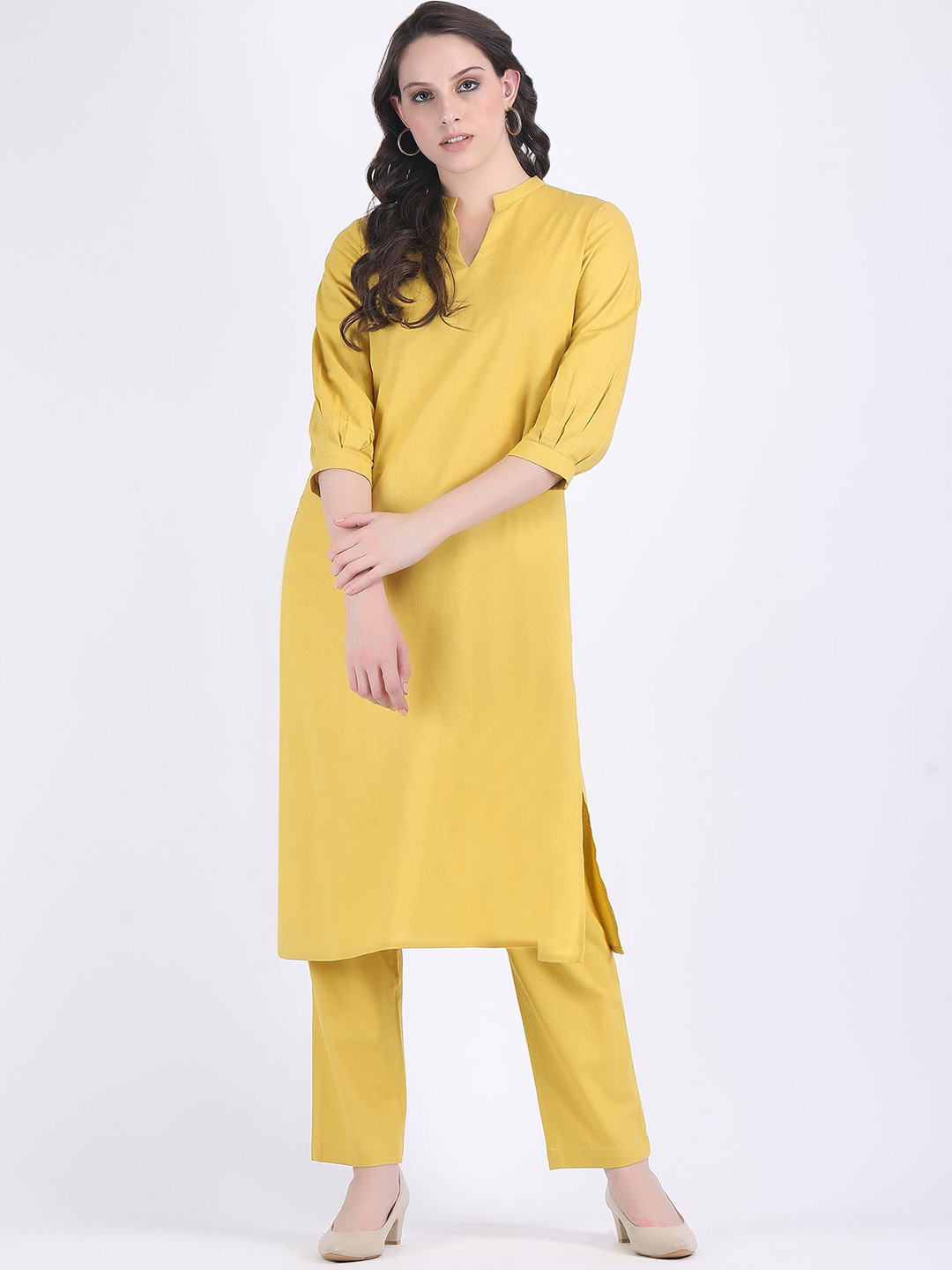 HUE & HIDE Mandarin Collar Straight Kurta With Trouser