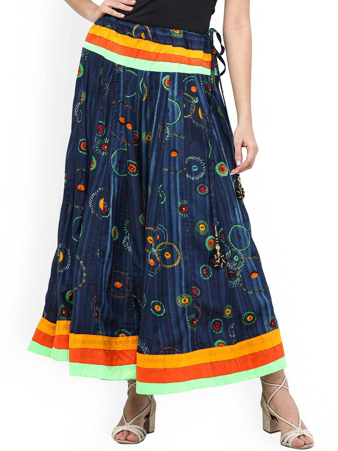 Exotic India Abstract Printed Flared Maxi Skirts