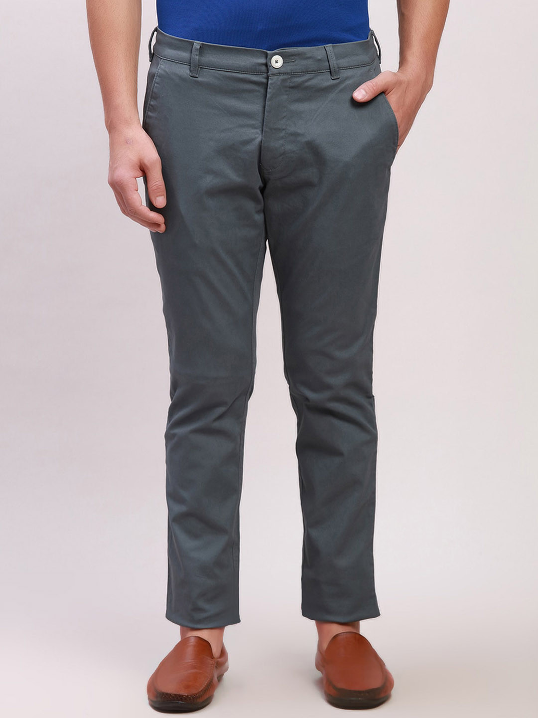 ColorPlus Men Super Slim Fit Mid-Rise Regular Trousers