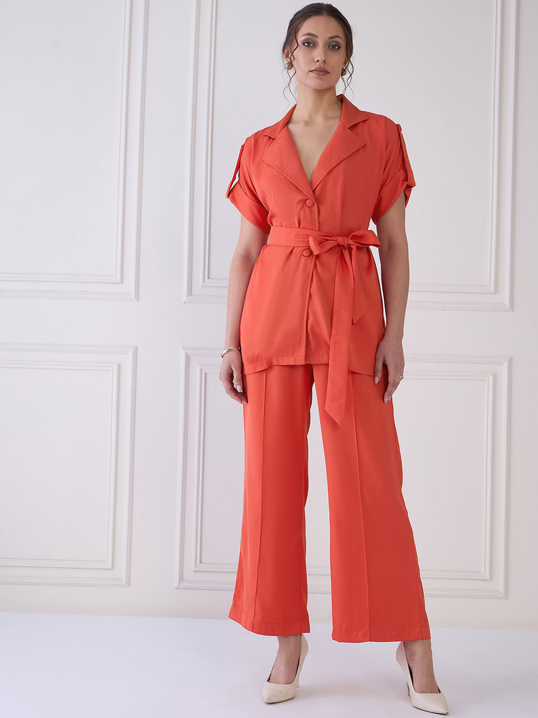 Antheaa Elit Cuban Collar Short Sleeved Coat & Trousers
